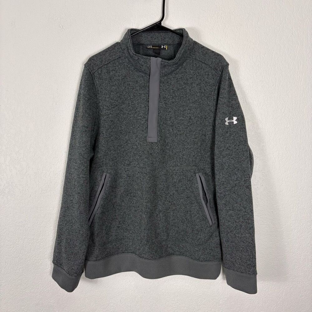 Under Armour Grey Loose Fit Fleece Lined Quarter Zip Pullover Sweatshirt Men's L